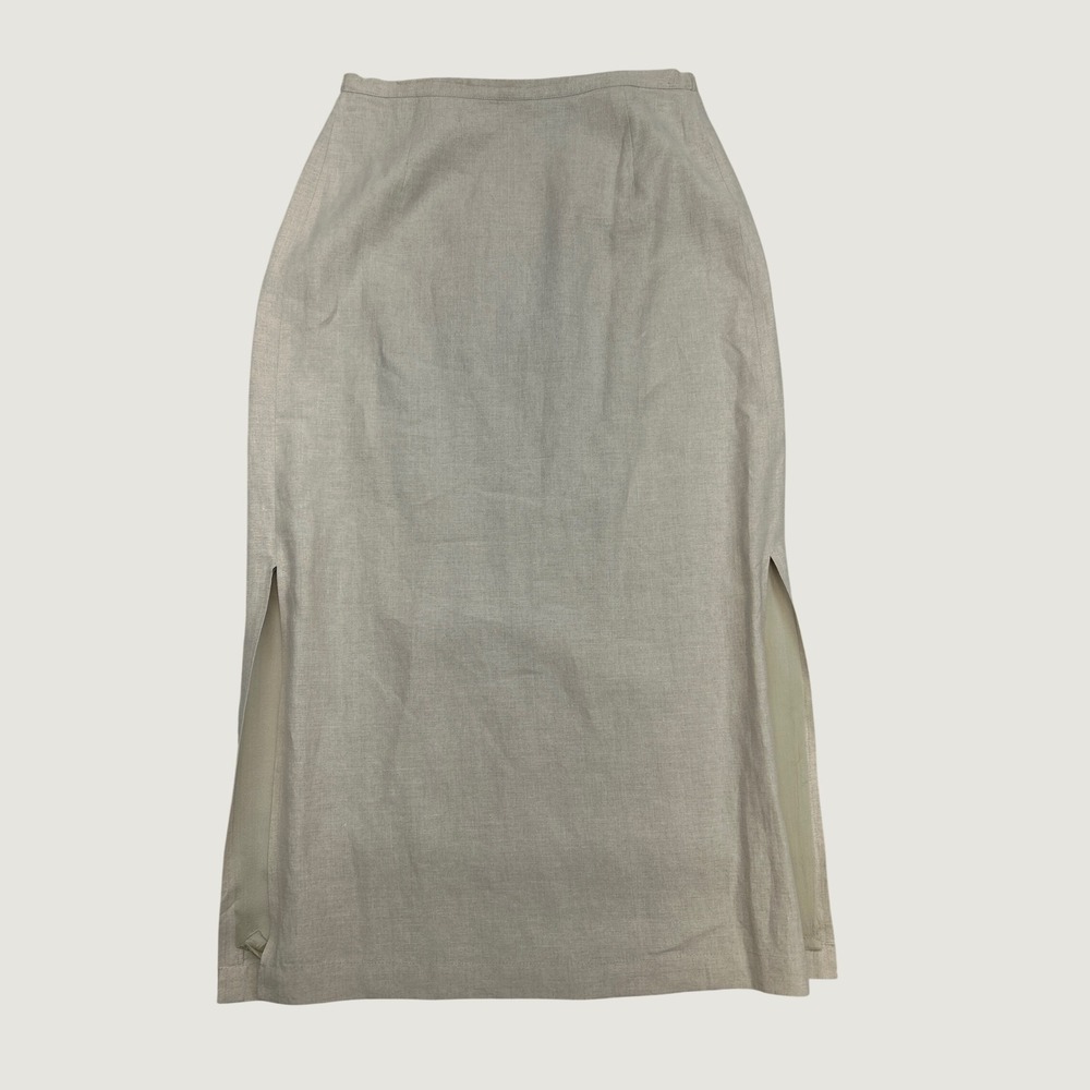 Valerie by Valerie Stevens Skirt S Beige 100% Linen Midi Side Slits Neutral